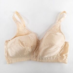 Naturalwear By Camp Mastectomy Bra Sz 34B Beige Lace Trim Wireless Pockets Vtg